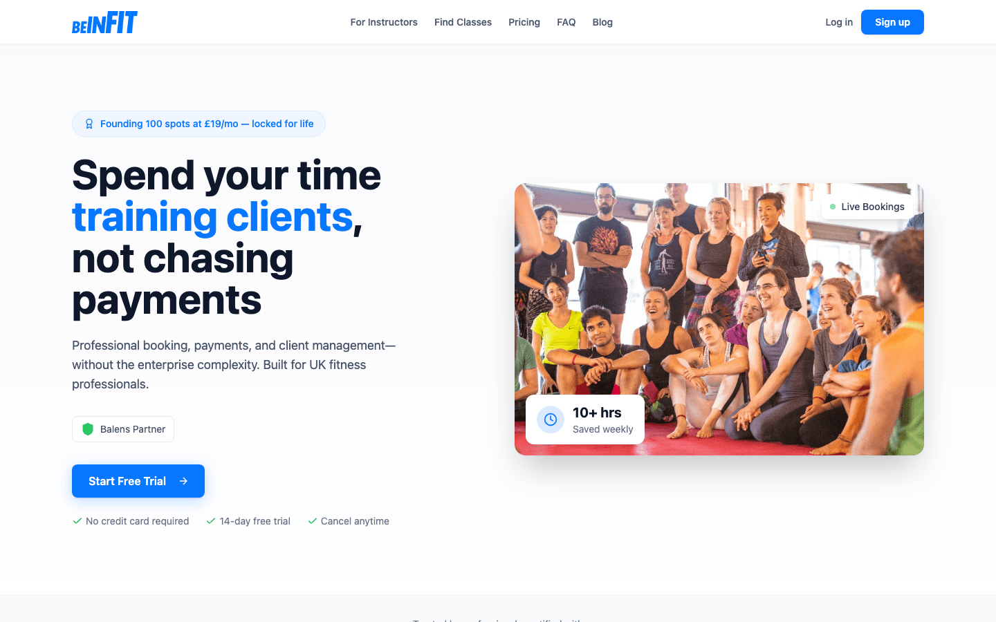 BeinFit — booking, payments and client management for UK fitness pros